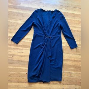 ARMANI collezioni deep v-neck drapey half wrap dress 48 12 navy blue body con L